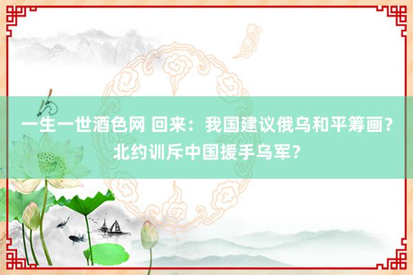 一生一世酒色网 回来：我国建议俄乌和平筹画？北约训斥中国援手乌军？