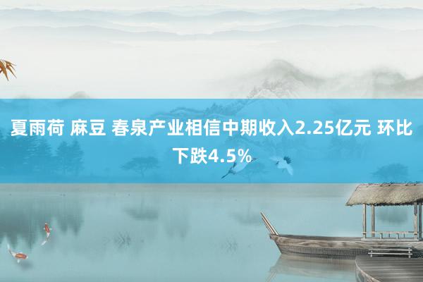 夏雨荷 麻豆 春泉产业相信中期收入2.25亿元 环比下跌4.5%