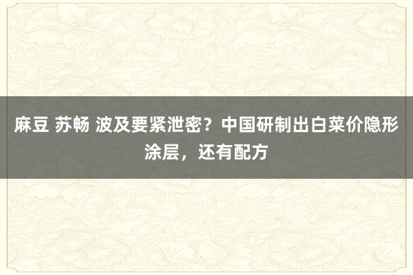 麻豆 苏畅 波及要紧泄密？中国研制出白菜价隐形涂层，还有配方